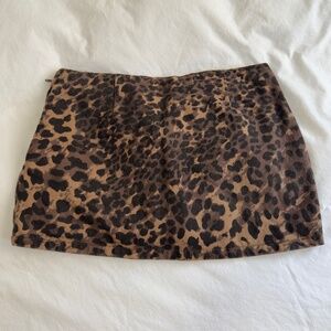 Leopard Print Denim Mini Skort